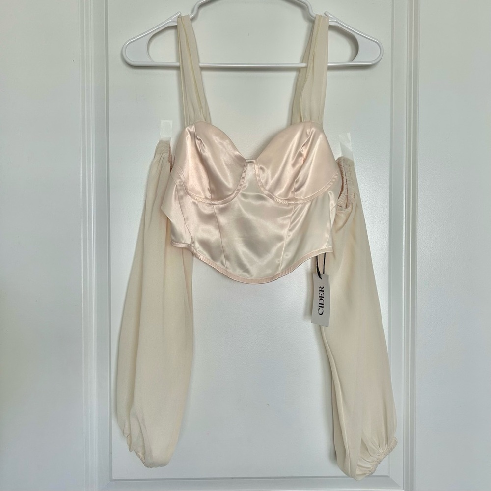 Cider (S) NWT Light Yellow Cropped Off-the-Shoulder Corset Blouse